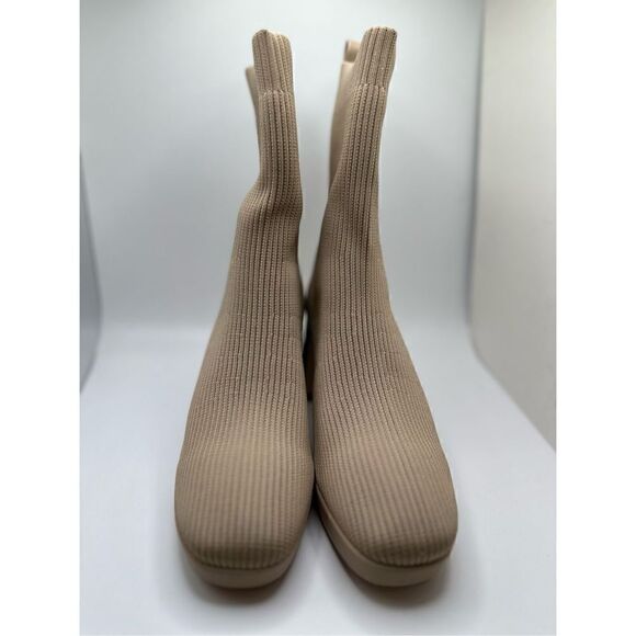 CUSHIONAIRE Women's Stretch platform heel boot +Memory Foam 7 WIDE NUDE - Picture 2 of 8